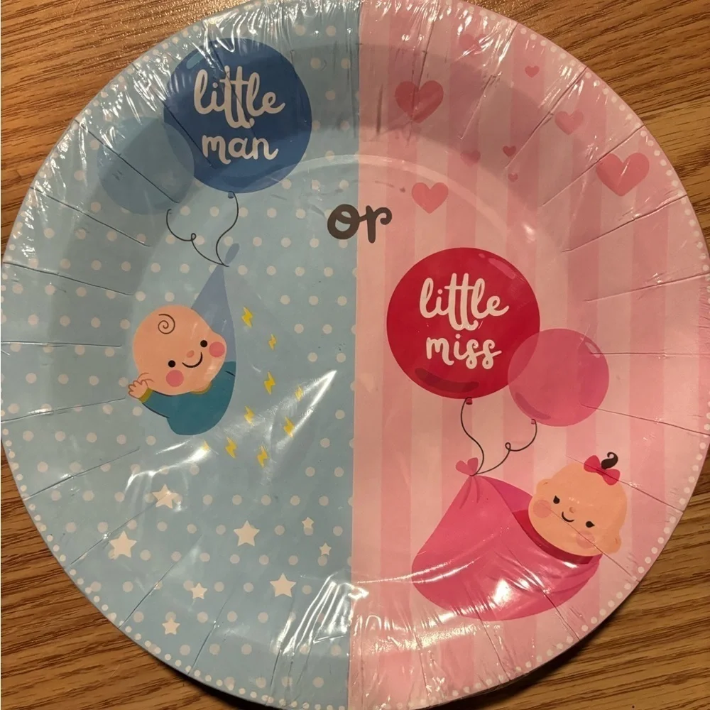 Gender reveal 8 inch dinner plates- 20 count Boy or Girl baby.